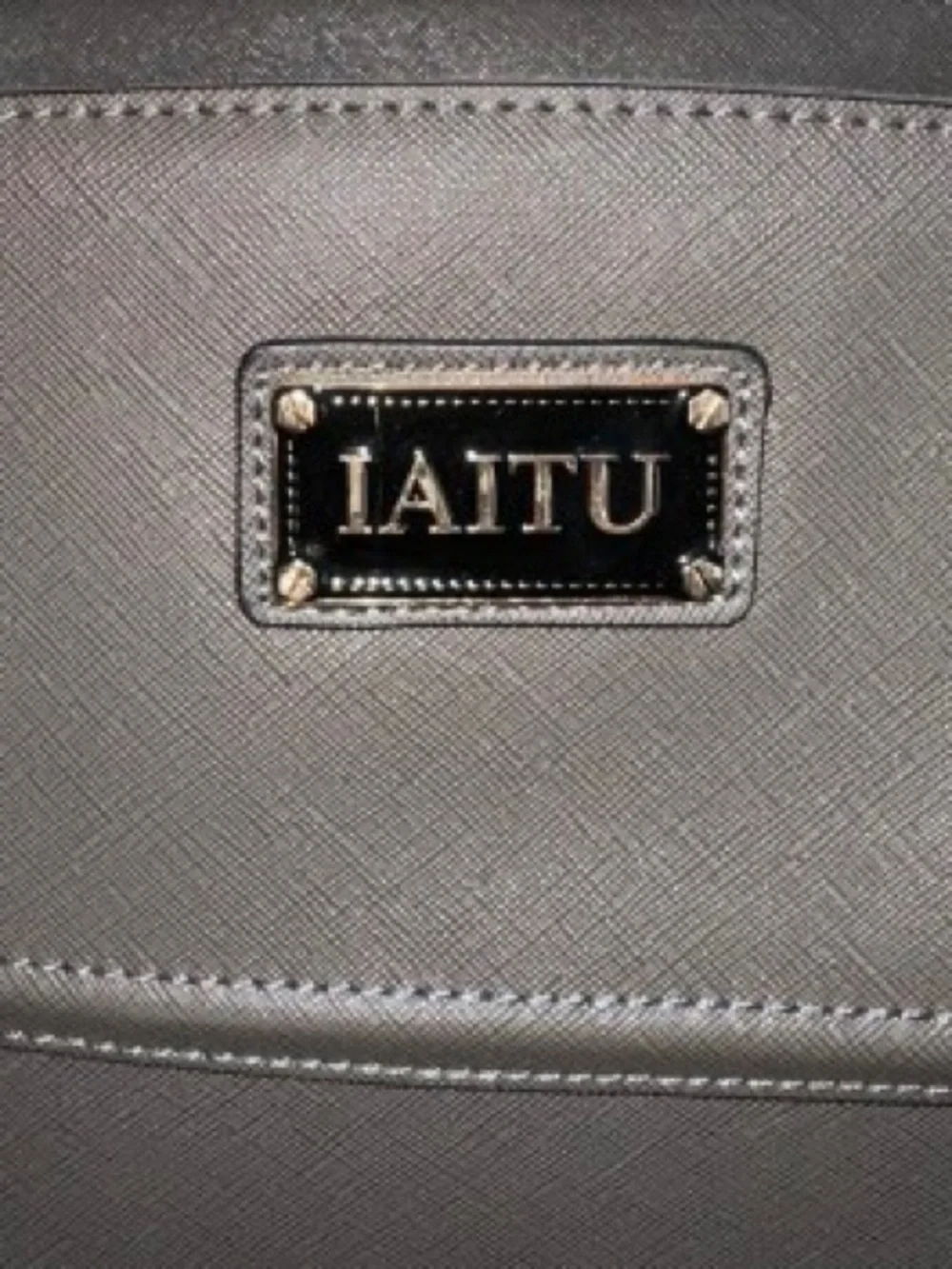 IAUTU Dark Gray Leather Tote with Detachable Strap